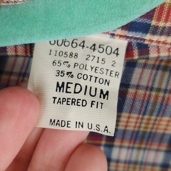 NEW Vintage Levi’s 80's Tapered Fit Plaid Easy Care Blend Button Up Shirt sz M - Picture 11 of 12